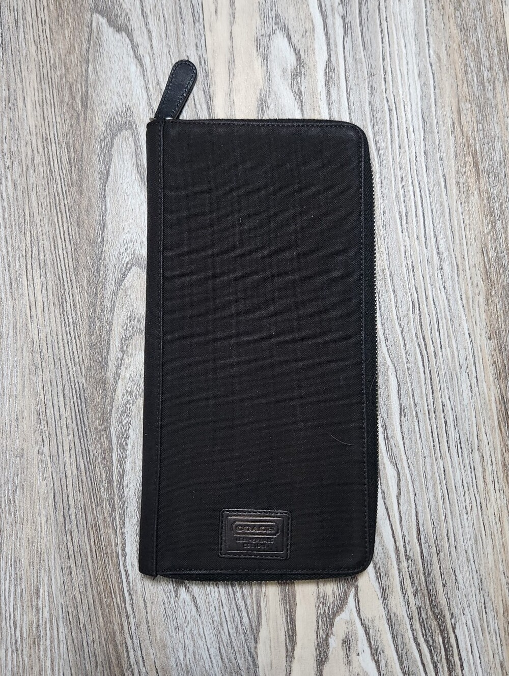 Coach Vintage Fabric Leather Full Zip Travel Wallet Organizer Black Passport